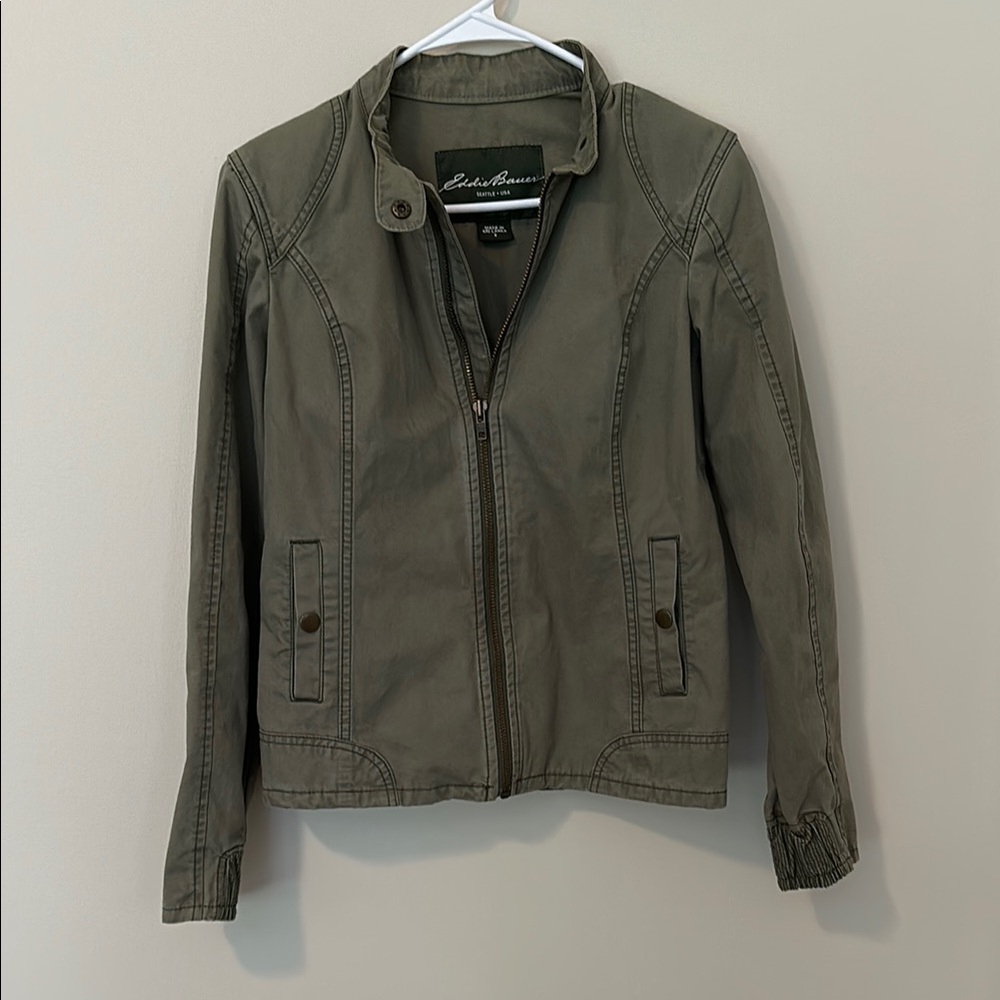 Eddie Bauer Green Utility Jacket with Stand-Up Collar